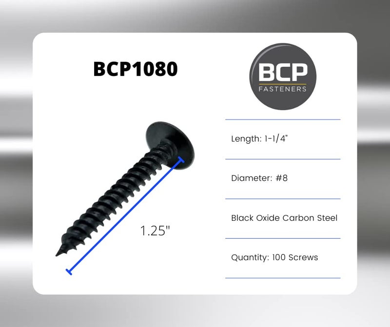 BCP Fasteners #8 x 1-1/4", 100 Qty Black Wood Screws - Phillips Modified Truss Head Wood Screw, Black Phosphate Coated Carbon Steel, Perfect for Wood-to-Wood & Thin Metal Fastening Projects BCP1080 - Image 2